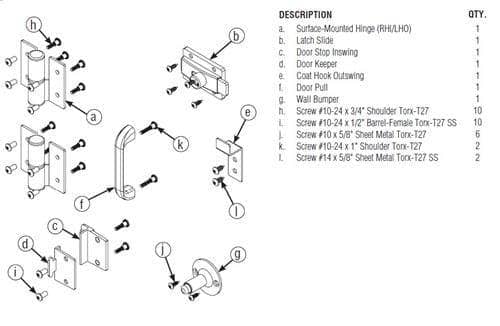 Bradley SD1-RHHC Toilet Partition ADA Door Hardware Kit, Right Hinge, Stainless Steel - TotalRestroom.com