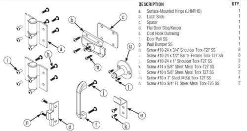 Bradley HDWC-SD2-RHFS Toilet Partition Flat Strike Door Hardware Kit, Stainless Steel - TotalRestroom.com