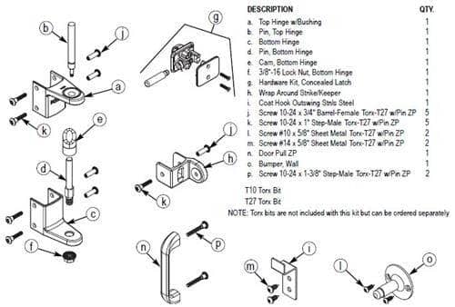 Bradley HDWT-ZD2 Toilet Partition Door Hardware Kit, Out-Swing for Bradley 1" Panels - TotalRestroom.com