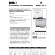 World Dryer SLIMdri(TM) L-974 Hand Dryer, White Aluminum, Universal, Updated Part Number: L-974A