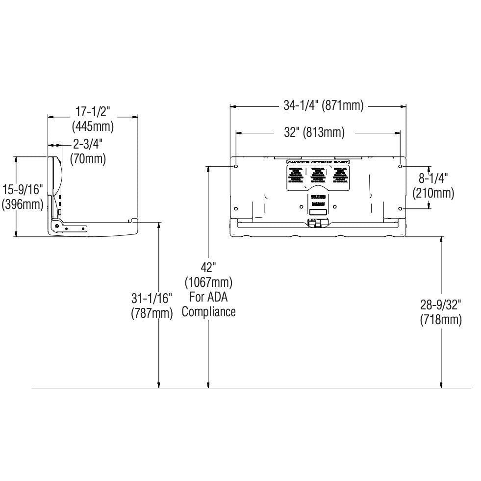 Bradley 963000000 Baby Changing Station, SurfaceMounted, Plastic