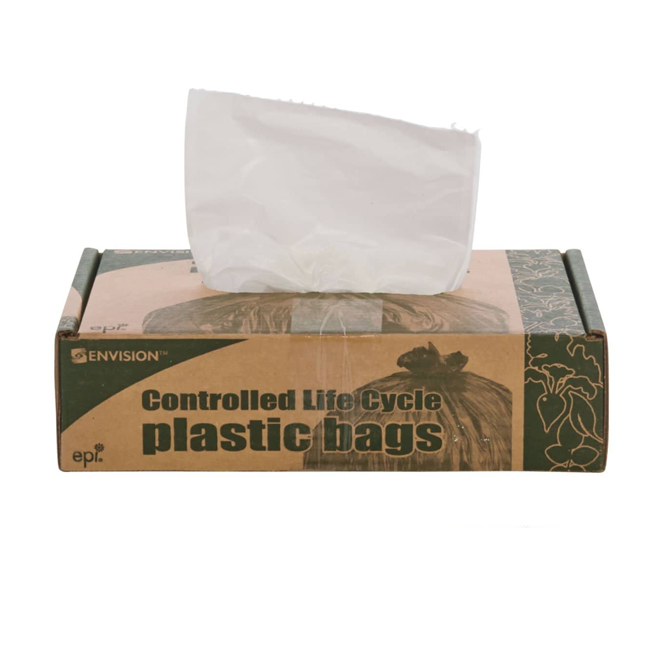 Stout Controlled Life-Cycle Plastic Trash Bags, 13 Gal, 0.7 Mil, 24" X 30", White, 120/Box - STOG2430W70