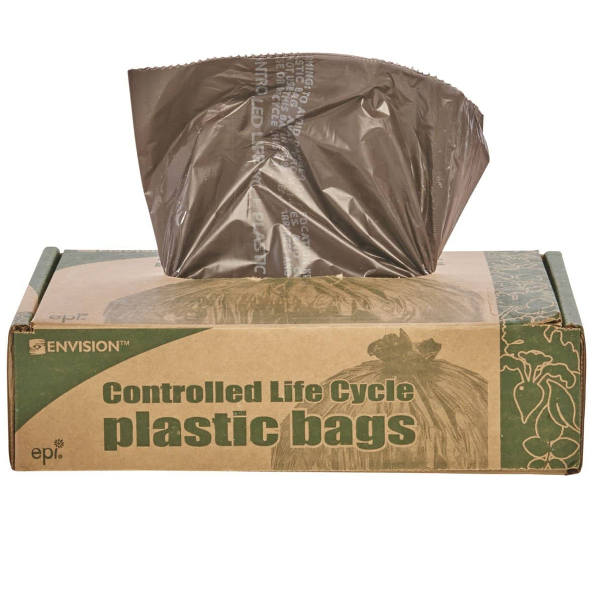 Stout Controlled Life-Cycle Plastic Trash Bags, 30 Gal, 0.8 Mil, 30" X 36", Brown, 60/Box - STOG3036B80