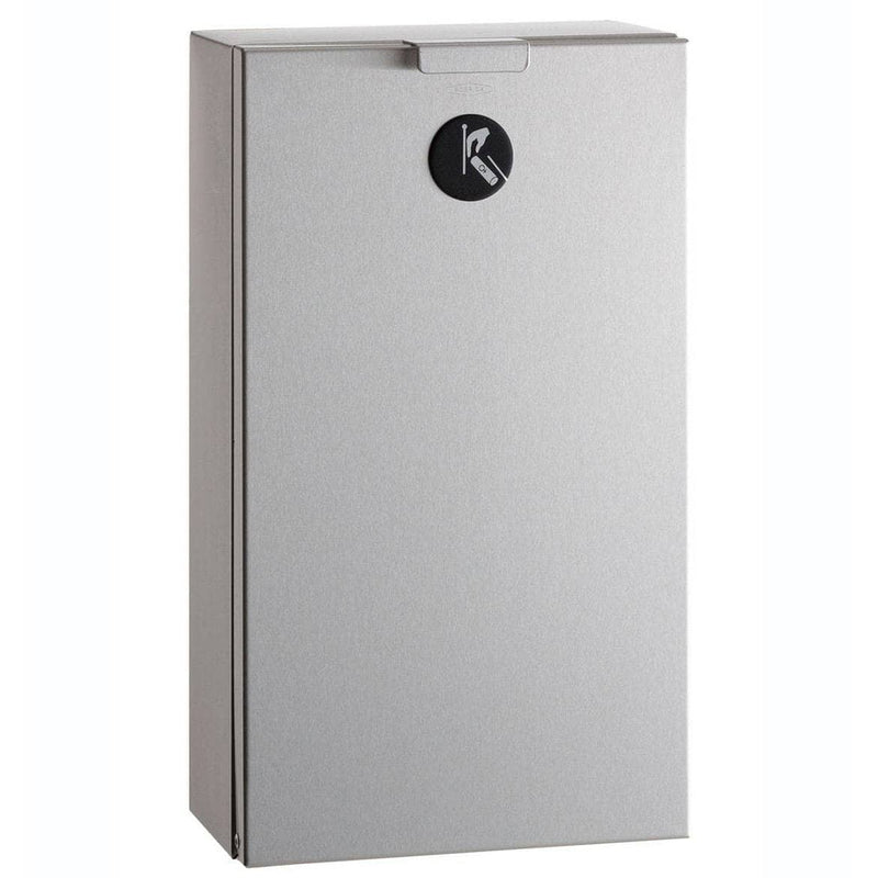 Bobrick B-35139 Commercial Restroom Sanitary Waste Bin, 2.3 L, Surface-Mounted, 8-1/16" W x 14-1/8" H x 4-1/2" D, Stainless Steel - TotalRestroom.com