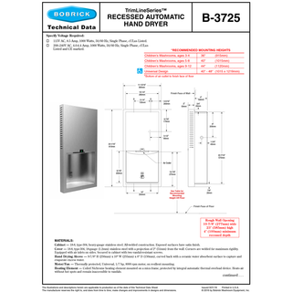 Bobrick 3725.MBLK 115V Matte Black Recessed Mounted Hand Dryer 115V