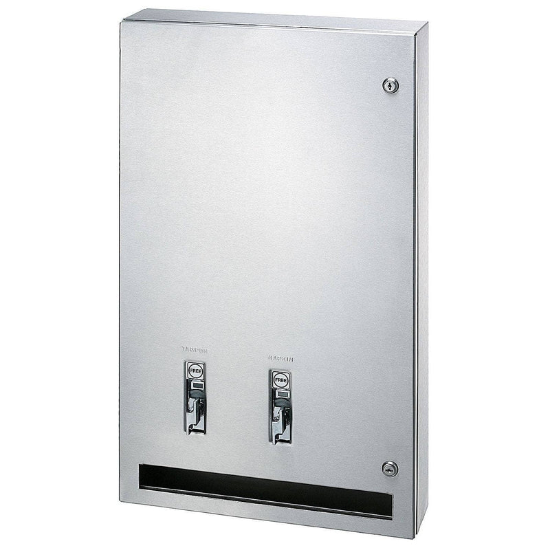 Bradley 407-114000 Commercial Restroom Sanitary Napkin/ Tampon Dispenser, Free-Operated, Surface-Mounted, Stainless Steel