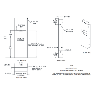 ASI 6462-41 Piatto Recessed Paper Towel Dispenser and Waste Receptacle, Black Phenolic Door, 17-1/4