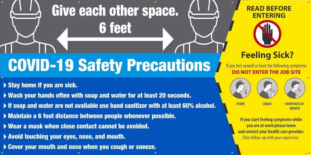 NMC COVID-19 SAFETY PRECAUTIONS, 6' X 12' MESH BANNER W/ GROMMETS - BT62 - TotalRestroom.com