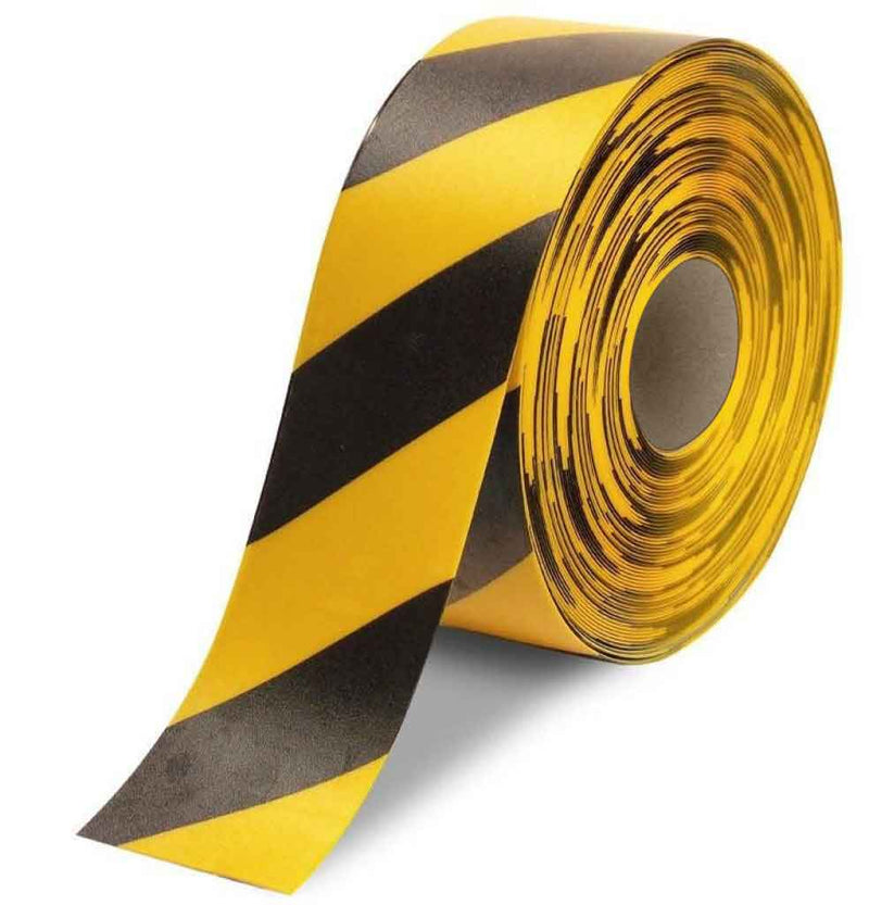NMC 50 Mil Heavy Duty Floor Tape, 4" X 100', Black/Yellow Striped - HDT4BKYL - TotalRestroom.com