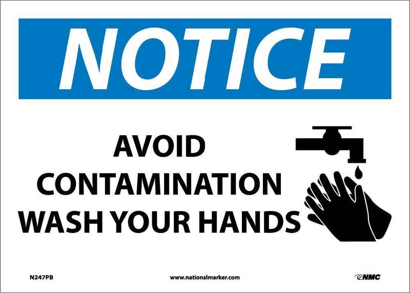 NMC NOTICE, AVOID CONTAMINATION WASH YOUR HANDS, GRAPHIC, 10X14, PS VINYL - N247PB - TotalRestroom.com