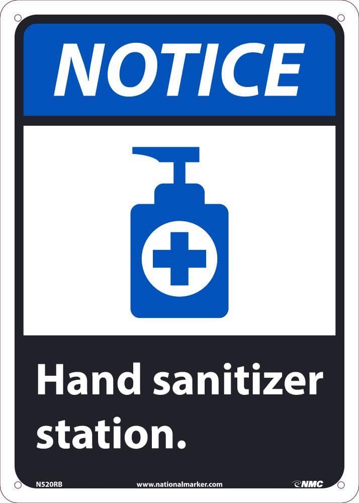 NMC NOTICE HAND SANITIZER STATION, 14 X 10 .050 RIGID PLASTIC - N520RB - TotalRestroom.com