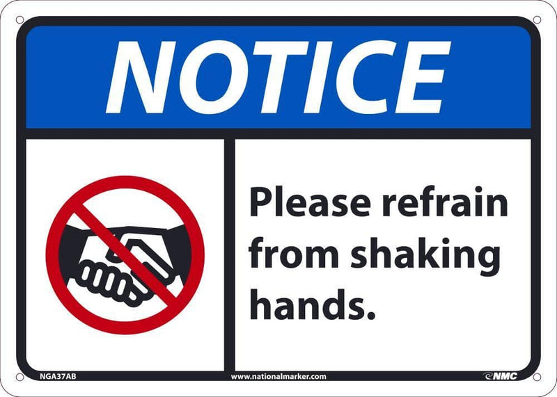 NMC NOTICE PLEASE REFRAIN FROM SHAKING HANDS, 10 X 14 .040 ALUM - NGA37AB - TotalRestroom.com