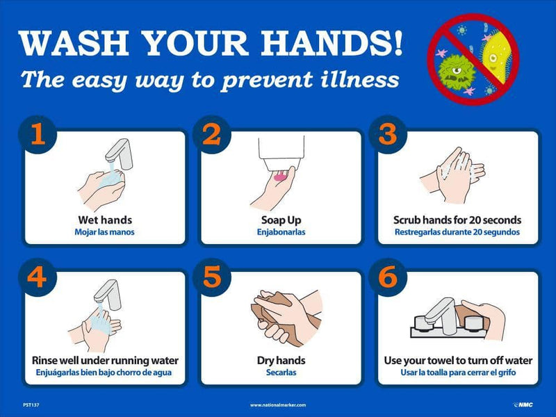 NMC WASH YOUR HANDS 18 X 24 VINYL POSTER - PST137 - TotalRestroom.com