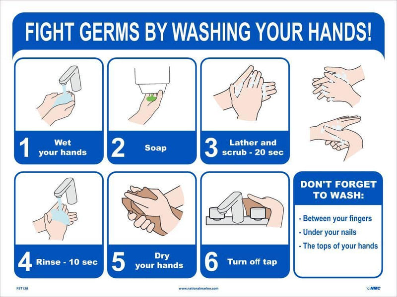 NMC FIGHT GERMS BY WASHING YOUR HANDS 18X24 VINYL POSTER - PST138 - TotalRestroom.com
