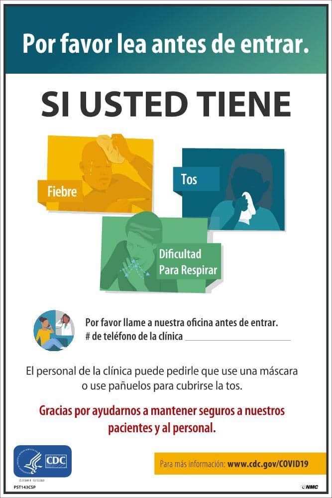 NMC COVID-19 SYMPTOMS POSTER, SPAN - PST143CSP - TotalRestroom.com