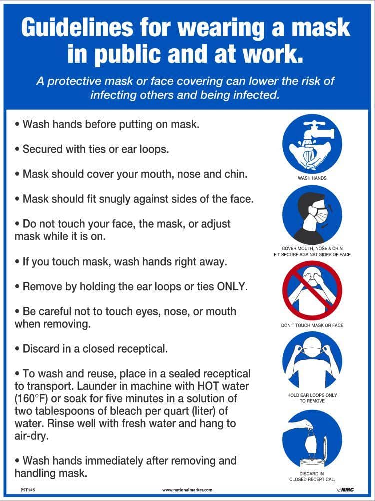 NMC GUIDELINES FOR WEARING A MASK POSTER, 24 X 18 POLYTAG - PST145 - TotalRestroom.com