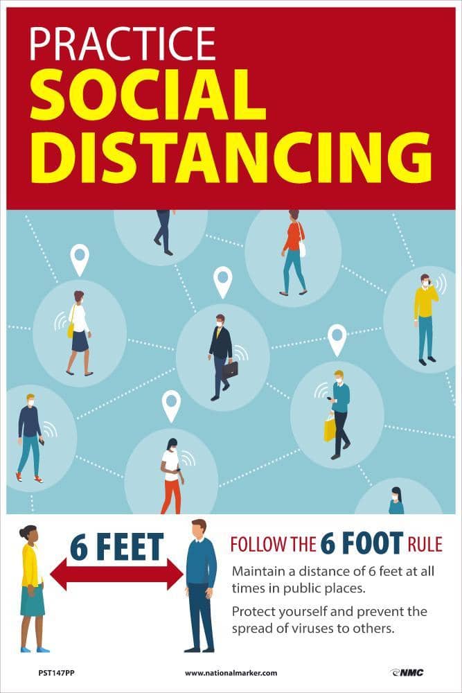 NMC PRACTICE SOCIAL DISTANCING POSTER, 18 x 12 PAPER,  5PK - PST147PP - TotalRestroom.com