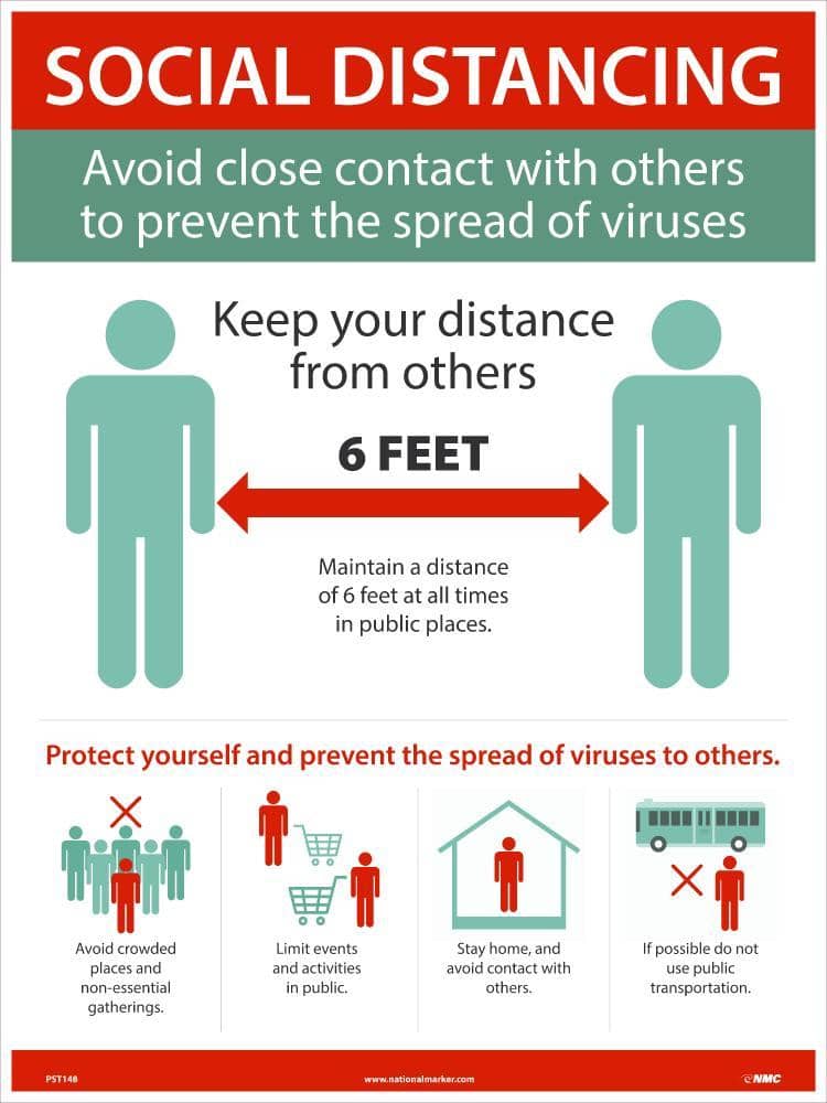 NMC SOCIAL DISTANCING POSTER, 24 X 18 POLYTAG - PST148 - TotalRestroom.com