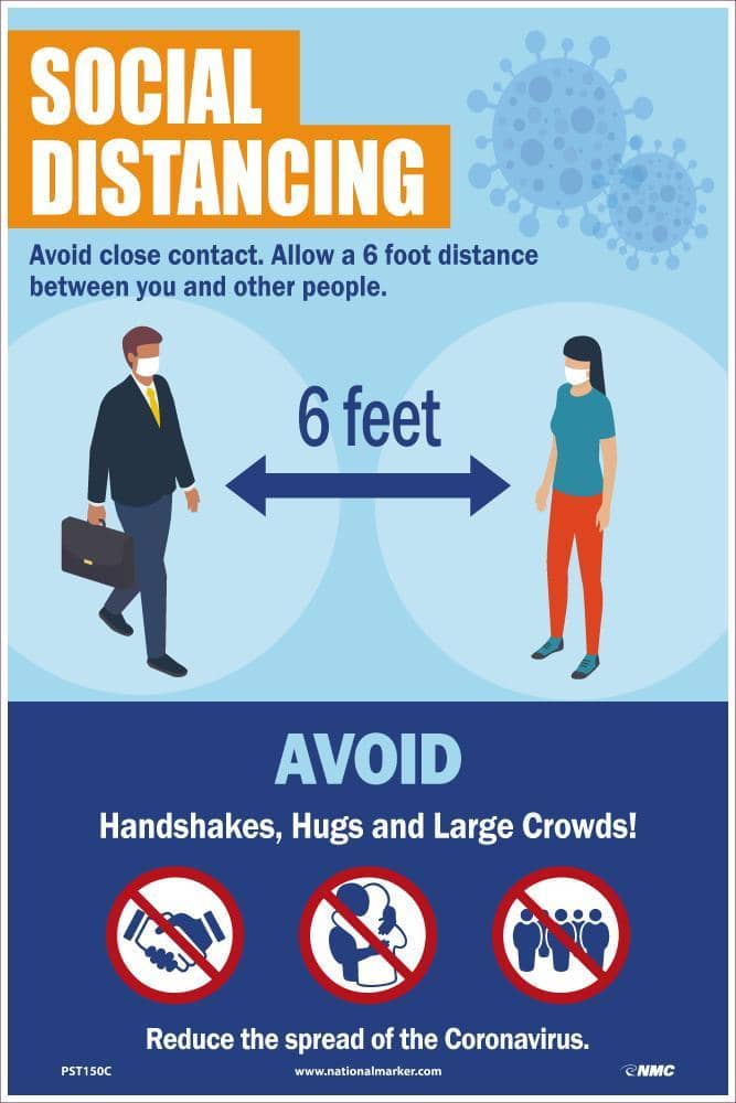 NMC SOCIAL DISTANCING POSTER, 18 X 12, .015 UNRIP VINYL POSTER - PST150C - TotalRestroom.com
