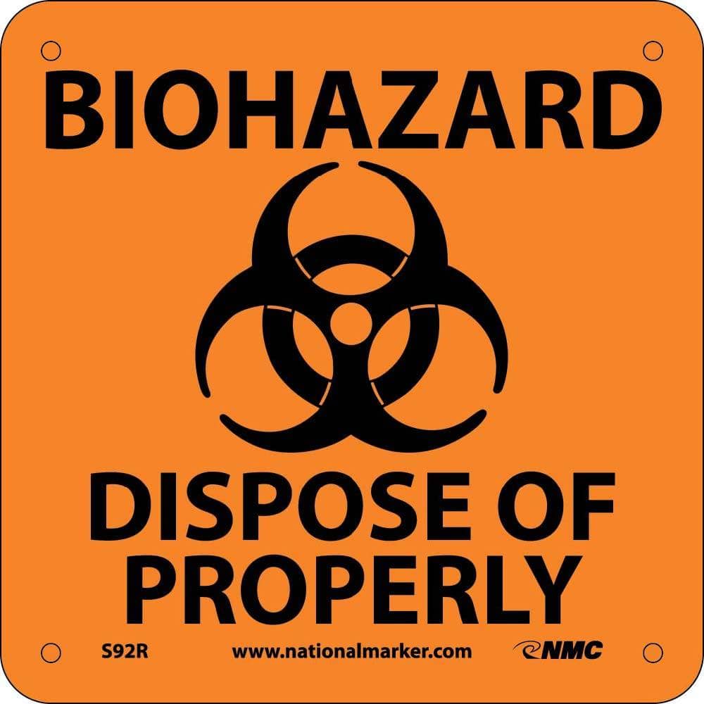 NMC BIOHAZARD DISPOSE OF PROPERLY (W/ GRAPHIC), 7X7, RIGID PLASTIC - S92R - TotalRestroom.com