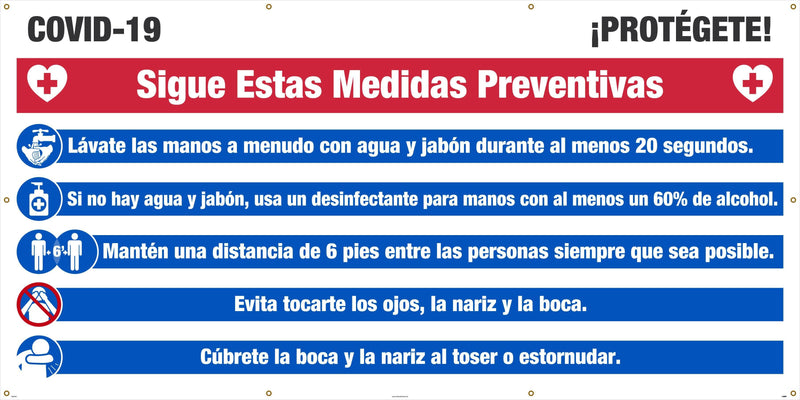NMC COVID-19 PROTECT YOURSELF, 5' X 10' MESH BANNER W/ GROMMETS, SPANISH - SPBT561 - TotalRestroom.com