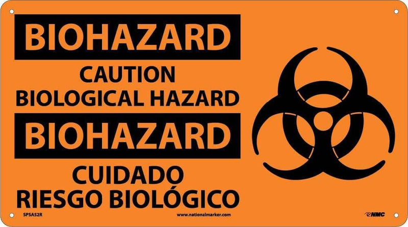 NMC BIOHAZARD, CAUTION BIOLOGICAL HAZARD (BILINGUAL W/GRAPHIC), 10X18, RIGID PLASTIC - SPSA52R