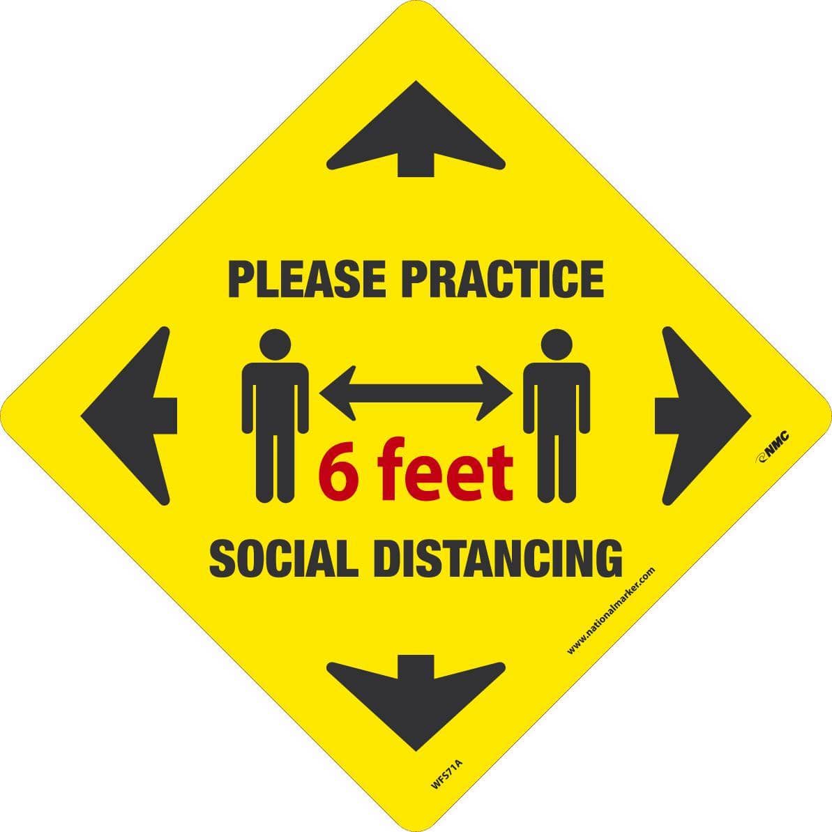NMC PLEASE PRACTICE SOCIAL DISTANCING 6 feet, 12x12, PRESSURE SENSITIVE REMOVABLE VINYL .0045 - WFS71A - TotalRestroom.com