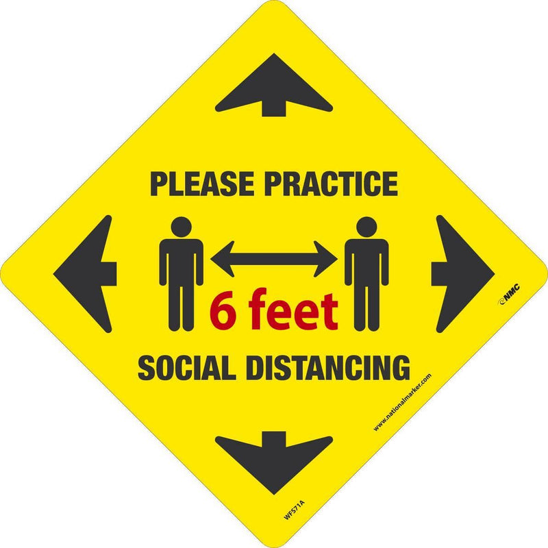 NMC PLEASE PRACTICE SOCIAL DISTANCING 6 feet, 12x12, PRESSURE SENSITIVE REMOVABLE VINYL .0045 - WFS71A - TotalRestroom.com