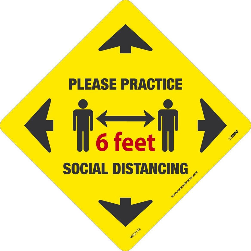 NMC PLEASE PRACTICE SOCIAL DISTANCING 6 feet, 11.75x11.75, TEXWALK - WFS71TX - TotalRestroom.com