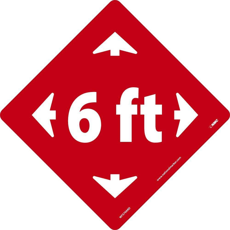 NMC 6 FT ARROW GRAPHIC, RED ON WHITE, WALK ON FLOOR SIGN, 8 X 8,PSV REMOVABLE, NON-SLIP LAM - WFS79ARD - TotalRestroom.com