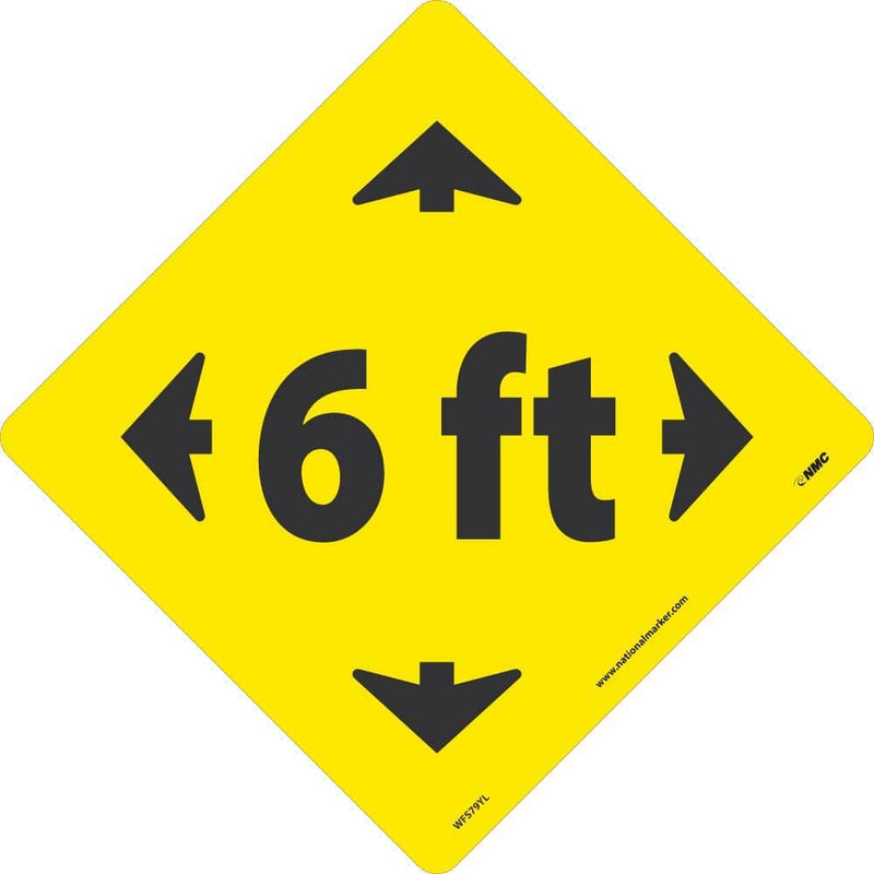 NMC 6 FT ARROW GRAPHIC, BLACK ON YELLOW, WALK ON FLOOR SIGN, 8 X 8,PSV NON-SKID LAM - WFS79YL - TotalRestroom.com