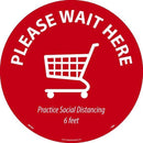 NMC PLEASE WAIT HERE SHOPPING CART, RED ON WHITE, WALK ON FLOOR SIGN, 8 X 8,PSV NON-SKID LAM, PK10 - WFS8210 - TotalRestroom.com