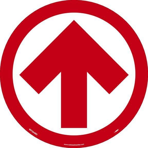 NMC ARROW GRAPHIC, RED ON WHITE, WALK ON FLOOR SIGN, 8 X 8,PSV NON-SKID LAM - WFS84RD