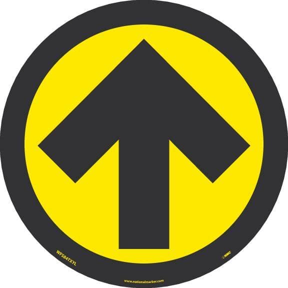 NMC ARROW GRAPHIC, YELLOW ON BLACK, WALK ON FLOOR SIGN, 8 X 8,TEXWALK - WFS84TXYL - TotalRestroom.com