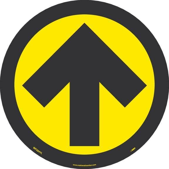 NMC ARROW GRAPHIC, YELLOW ON BLACK, WALK ON FLOOR SIGN, 8 X 8,PSV NON-SKID LAM - WFS84YL - TotalRestroom.com
