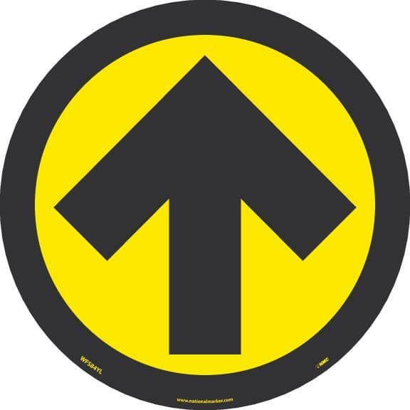 NMC ARROW GRAPHIC, YELLOW ON BLACK, WALK ON FLOOR SIGN, 8 X 8,PSV NON-SKID LAM, PK10 - WFS84YL10