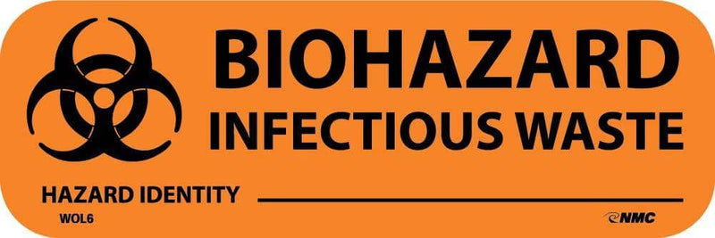 NMC LABELS, BIOHAZARD INFECTIOUS WASTE, 1" X 3", PS PAPER, 500/RL - WOL6 - TotalRestroom.com