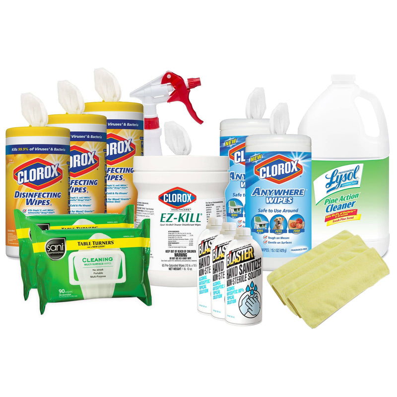 Clorox Wipes Super Starter Kit 2.0 w/ Hand Sanitizer, Sani Wipes, Lysol Disinfectant Pine Concentrate - WSK-5 - TotalRestroom.com