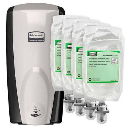 Rubbermaid TC Automatic Touch Free Soap Dispenser, Foam, Black/Gray, Includes 4PK Antibacterial Refills - TotalRestroom.com
