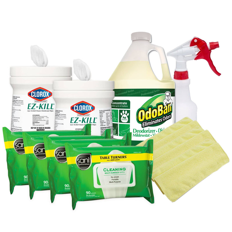 Odoban Disinfectant Kit w/ Sani Professional Isopropyl Alcohol Disinfectant Wipes, Clorox EZ Kill Wipes, Microfiber Cloths and Spray Bottle - ODK-1 - TotalRestroom.com