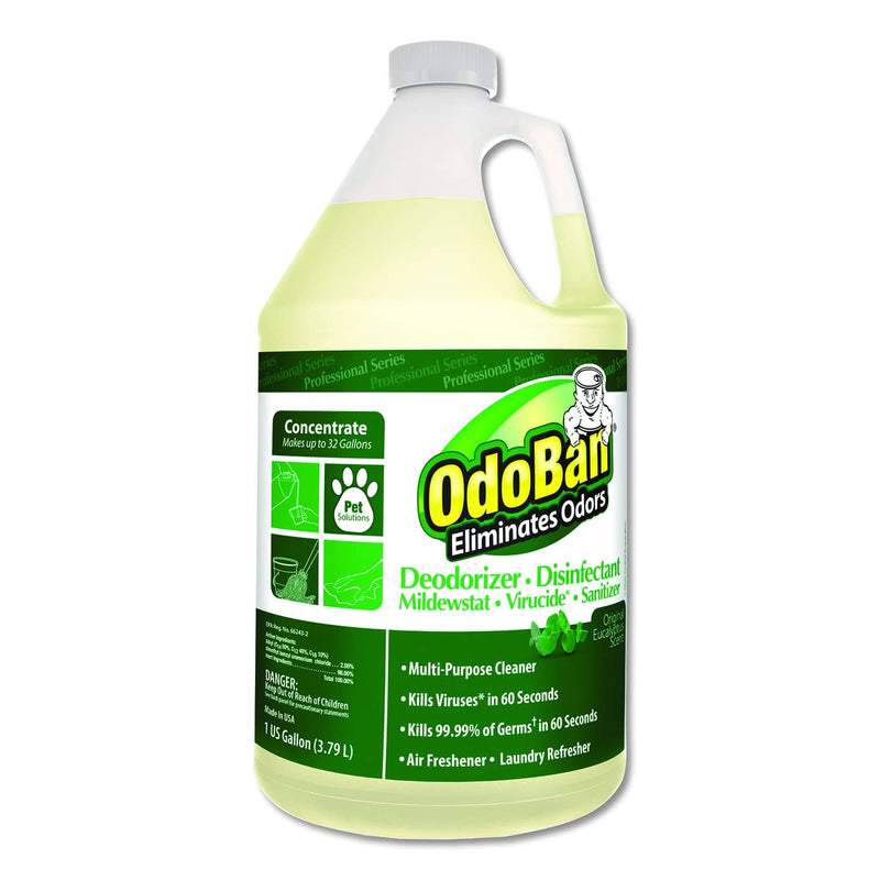Odoban Concentrated Disinfectant, Sanitizer & Odor Eliminator, Eucalyptus, 1 gal Bottle, 4/Carton - ODO911062G4 - TotalRestroom.com