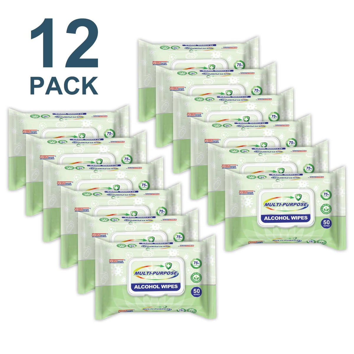 GERMisept Multi-Purpose 75% Ethanol Alcohol Wipes, 50 Wipes/Pack, 12 Packs/Carton - GS-G01440-12PK - TotalRestroom.com