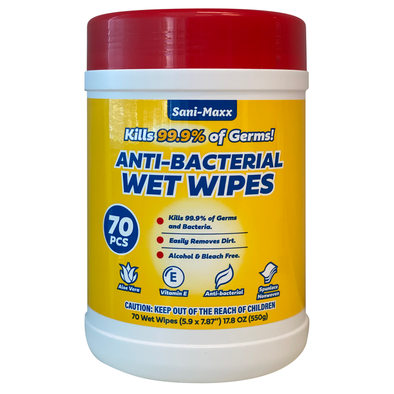 Sani-Maxx Antibacterial Multi-Purpose Cleaning Wipes, Kills 99.9% of Germs, 70 Wipes/Pack, 12 Packs/Case - TotalRestroom.com
