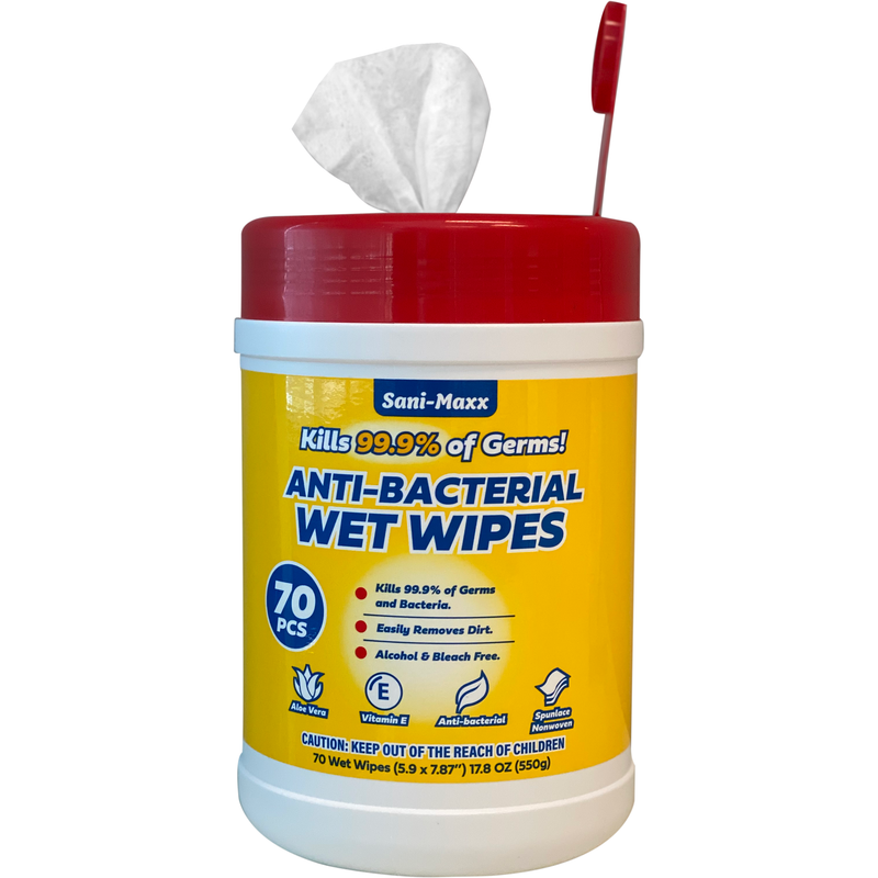 Sani-Maxx Antibacterial Multi-Purpose Cleaning Wipes, Kills 99.9% of Germs, 70 Wipes/Pack, 12 Packs/Case - TotalRestroom.com
