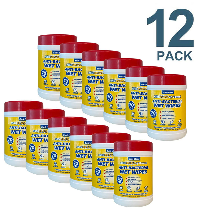 Sani-Maxx Antibacterial Multi-Purpose Cleaning Wipes, Kills 99.9% of Germs, 70 Wipes/Pack, 12 Packs/Case - TotalRestroom.com