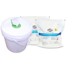 Clorox Healthcare Bleach Germicidal Wipes, 12 x 12, Unscented, 110/Refill, 2/Carton w/ Heavy Duty Plastic Wet Wipe Dispenser Bucket w/ Pop-Up Plug on Lid, 1/Carton - CLO30359CT - TotalRestroom.com
