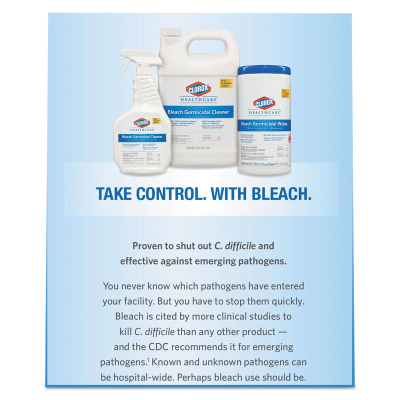 Clorox Healthcare Bleach Germicidal Wipes, 12 x 12, Unscented, 110/Refill, 2/Carton w/ Heavy Duty Plastic Wet Wipe Dispenser Bucket w/ Pop-Up Plug on Lid, 1/Carton - CLO30359CT - TotalRestroom.com
