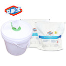 Clorox Healthcare Bleach Germicidal Wipes, 12 x 12, Unscented, 110/Refill, 2/Carton w/ Heavy Duty Dispenser Bucket w/ Pop-Up Plug