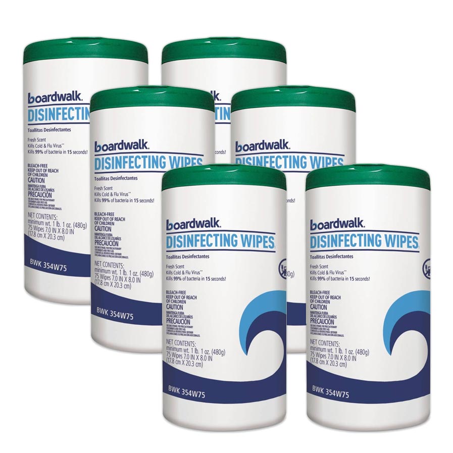 Boardwalk Disinfecting Wipes, Fresh Scent, 75 Wipes/Pack, 6 Packs/Case - BWK454W75