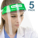 Reusable Safety Face Shield Full Protection Clear Anti-fog Visor Guard, Pack of 5 - FS-5PK-GREEN